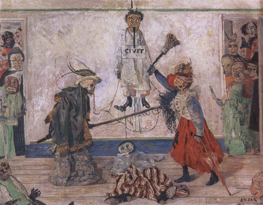 Skeletons Fighting over a Hanged Man